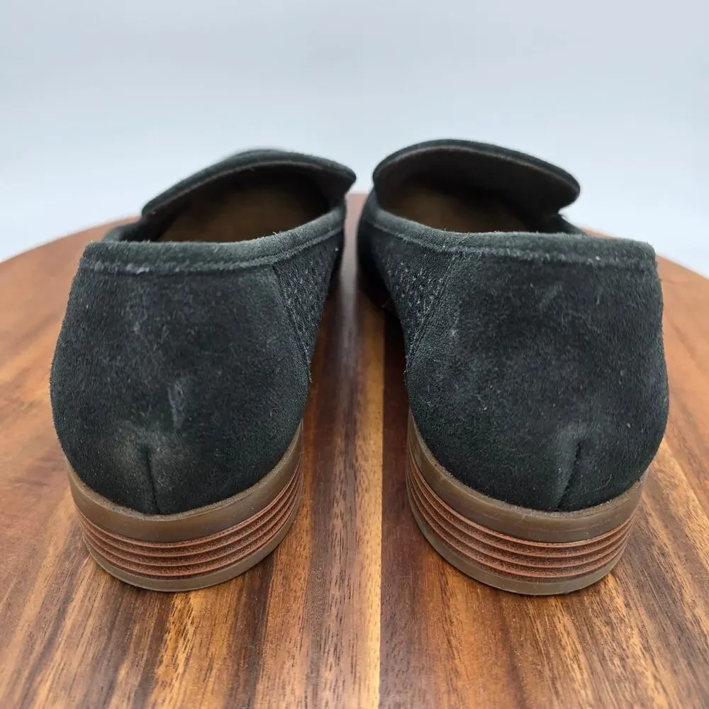 Clarks Shoes Women's 10 M Black Suede Leather Perforated Comfort Loafers Trish